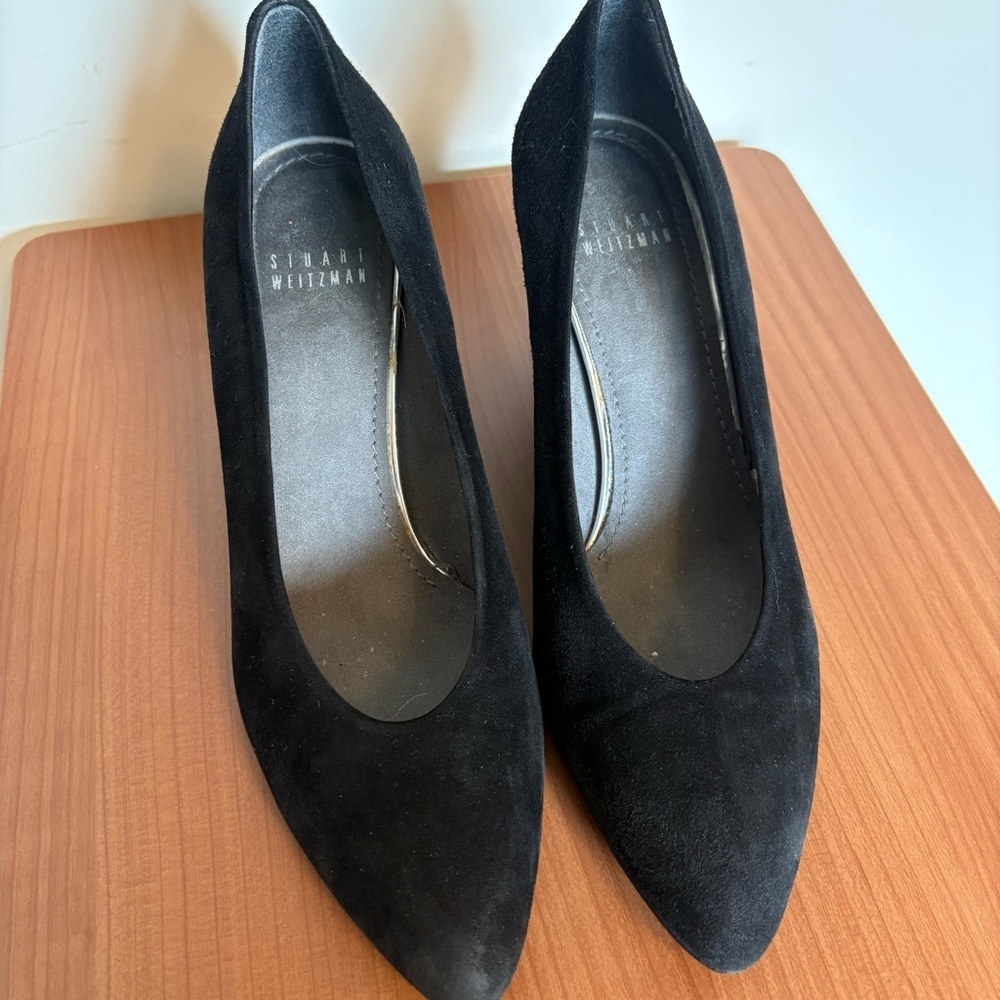 Stuart Weitzman Choke Up Black Suede Wedge Size 7.5 - Picture 8 of 9